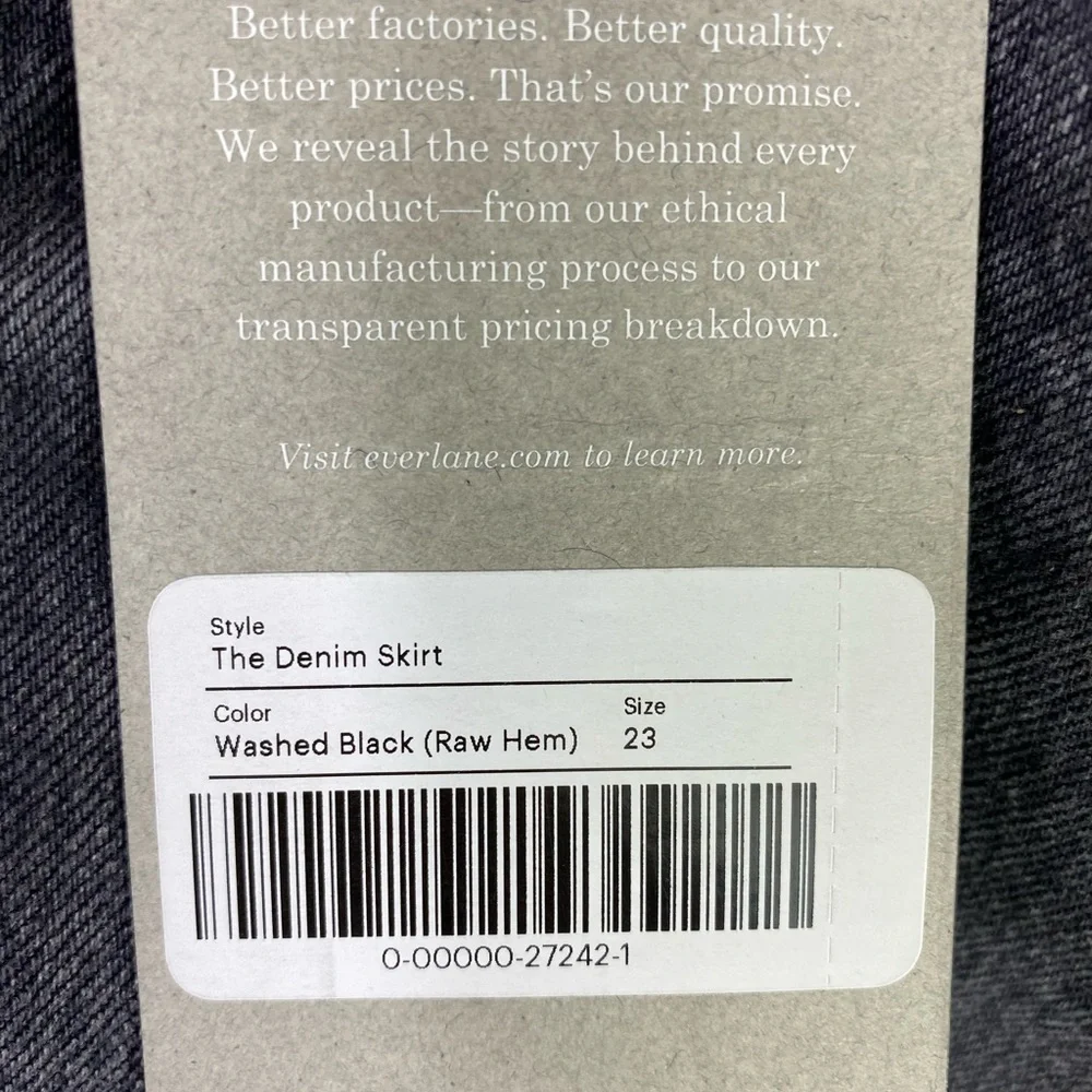 NWT Everlane The Raw Hem Black Denim Skirt Sz 23